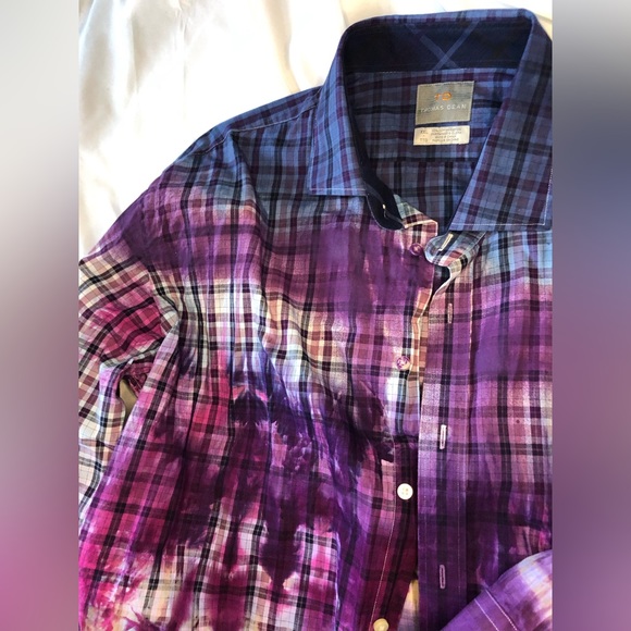 Upcycled One of One tie-dyed Thomas Dean shirt XXL purple box plaid - Picture 9 of 16